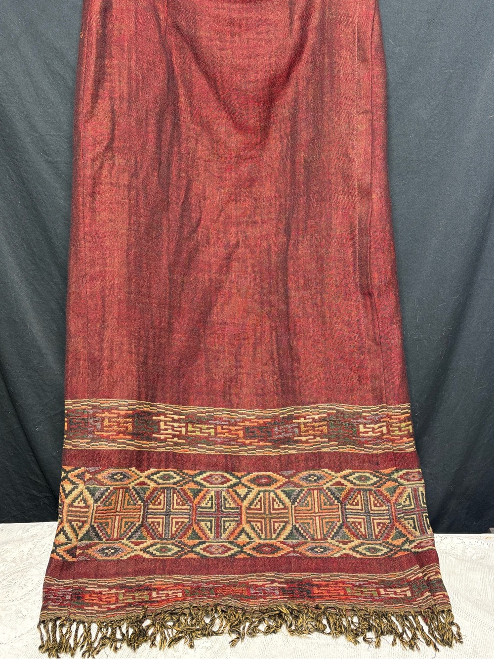 Vtg Tasha Polizzi Saddleblanket Wool Fringe Wrap Maxi Lg Skirt Western โFlawsโ